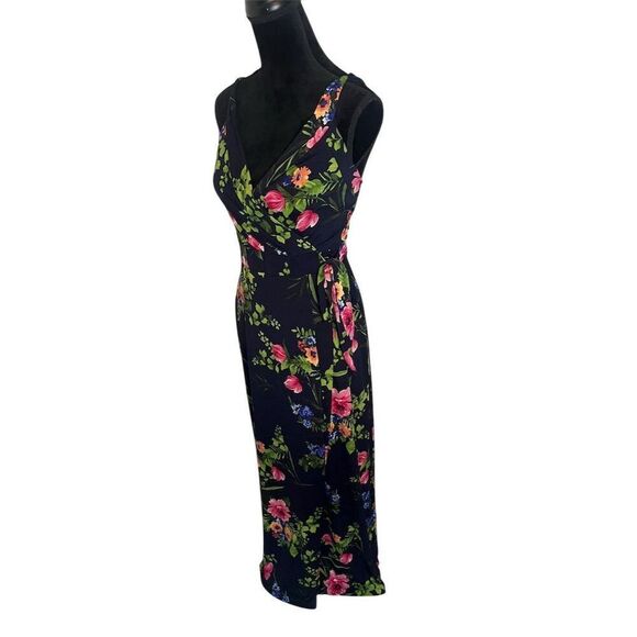 GILLI STUNNING FLORAL NAVY MAXI DRESS WOMENS SLEEVELESS SIZE SMALL - Picture 2 of 7